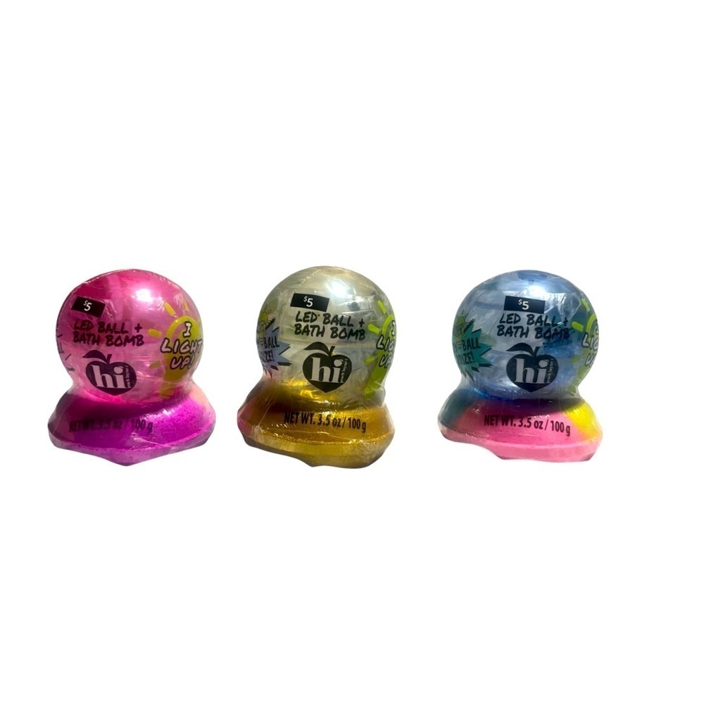 Hi Peach Layne LED Bouncy Ball & Donut Bath-bomb Sets. Includes 3 Bath Bombs.